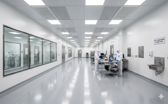 High-tech modular clean room interior in Mexico with PIR clean room wall panels and flush windows