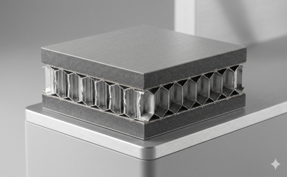 Wonclean HPL Sandwich Panel cross-section featuring high-density phenolic resin and aluminum honeycomb core for sterile laboratory use